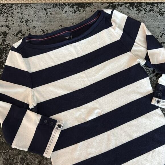 Gap Factory Navy/White Rugby Striped 3/4 Sleeve Boatneck Top Size S - Picture 1 of 5